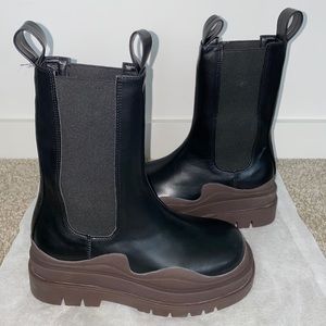 Designer Inspired Black Chelsea Boot Brown Sole